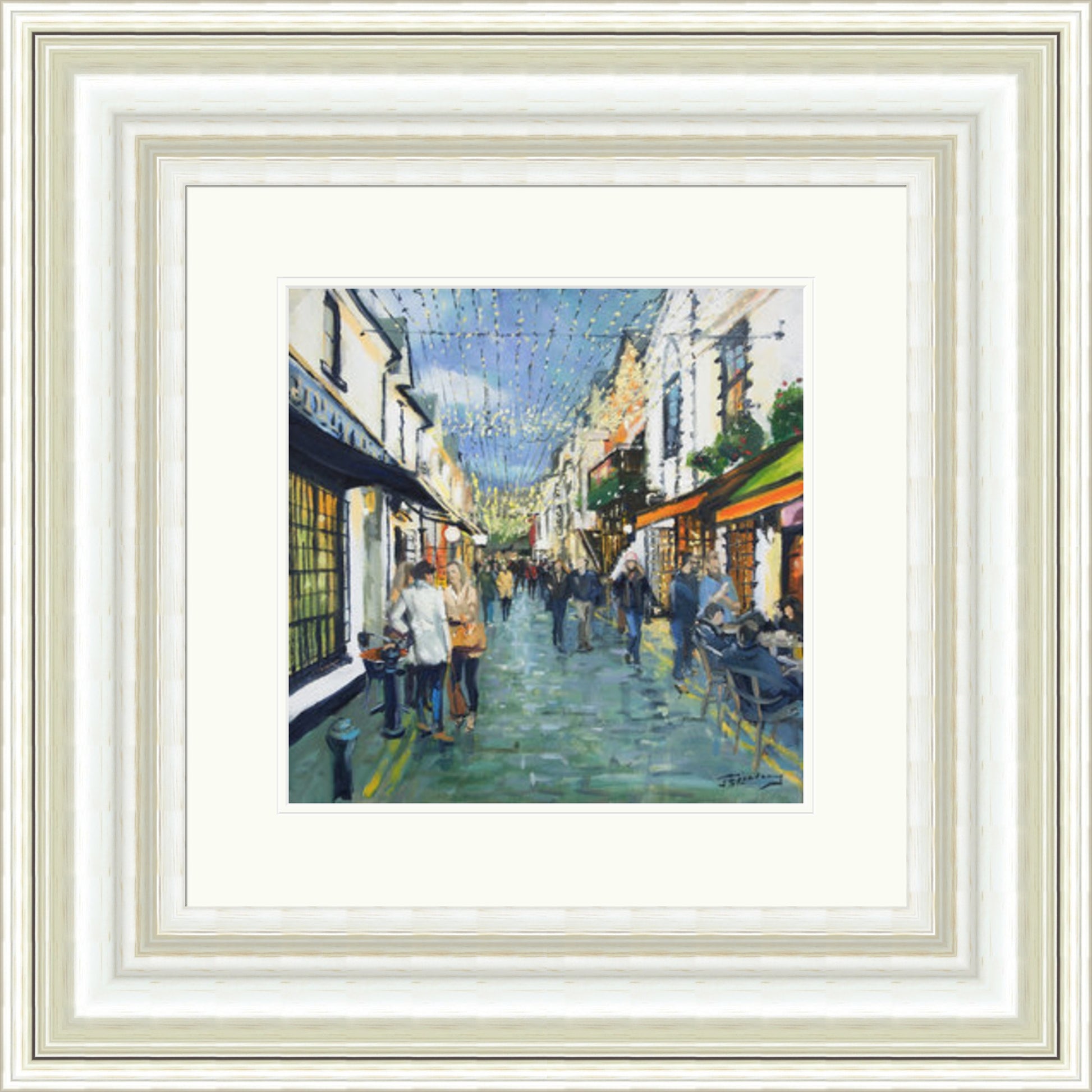 Friday Night Out, Ashton Lane by James Somerville Lindsay framed wall art print with painterly landmark and cityscape detail