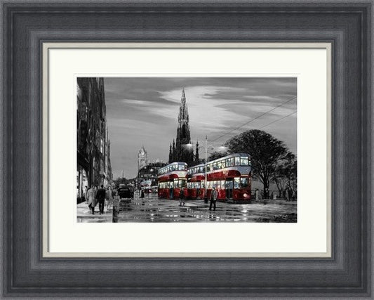 Trams on Princes Street, Black and White by John M Boyd