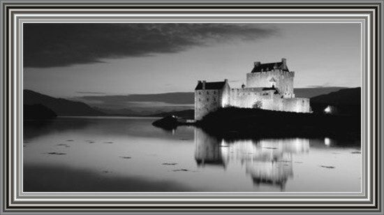 Eilean Donan Castle Night Time Reflections - Black and White