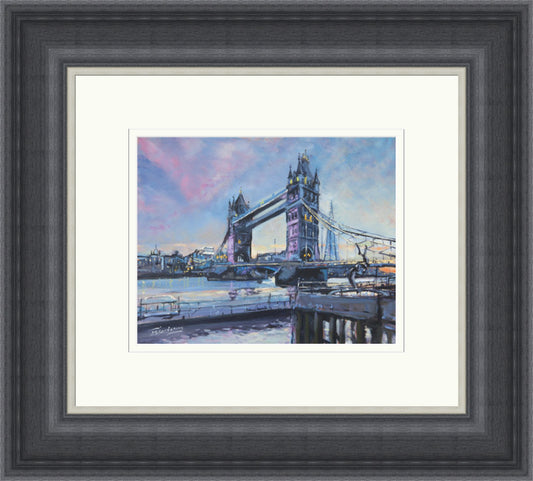 Tower Bridge, London by James Somerville Lindsay framed wall art print showing London’s Tower Bridge, presenting the famous landmark with painterly light and capital-city drama