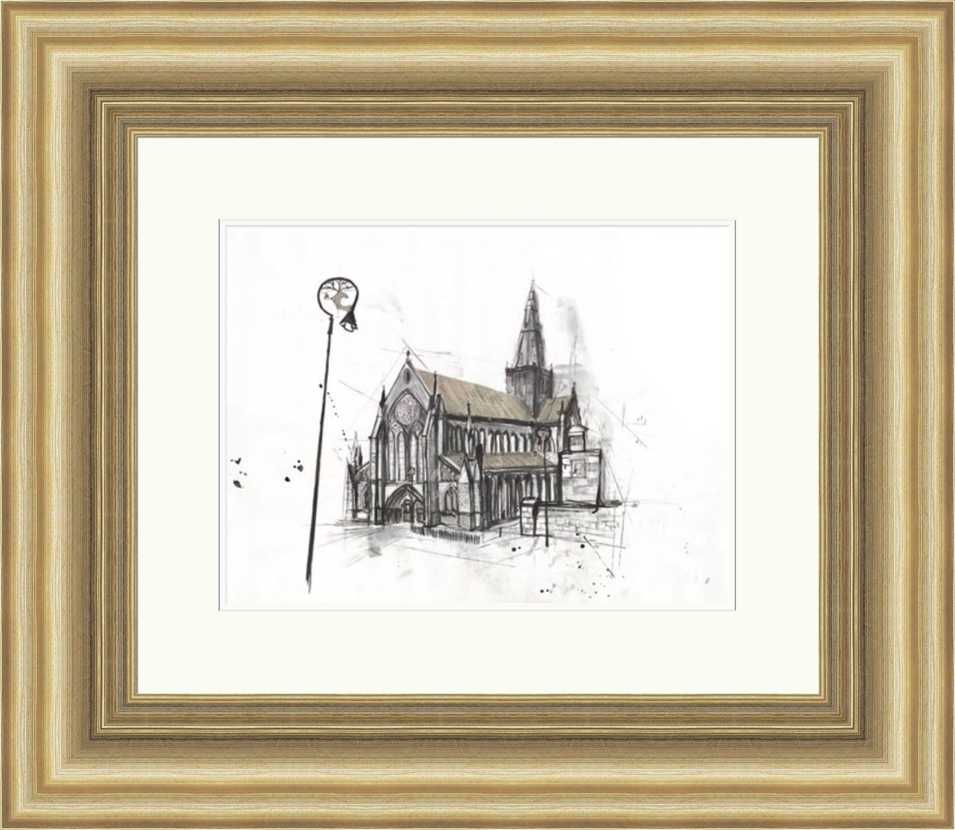 Glasgow Cathedral by Liana Moran framed wall art print featuring Glasgow Cathedral Gothic architecture in detailed monochrome