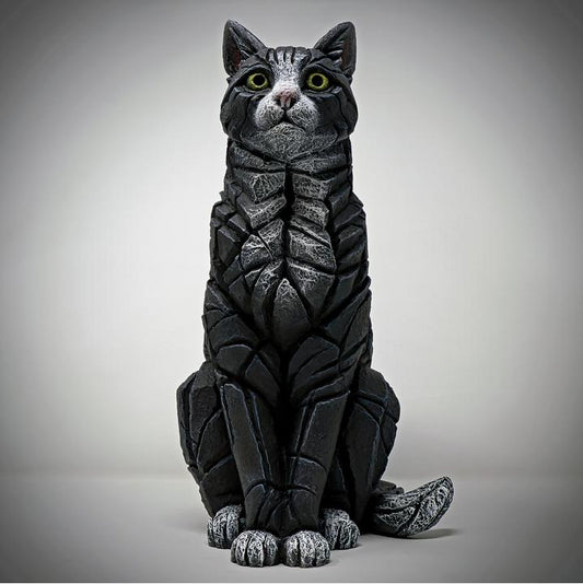 Cat Sitting (Black and White) - Edge Sculpture