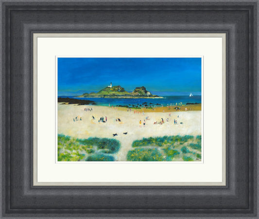 Hot Summer Days by Rob Hain framed wall art print featuring a bright summer scene full of seaside warmth, colour and relaxed holiday atmosphere