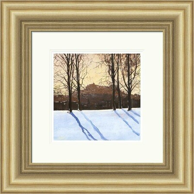Winter Morning, Inverleith by Chris Taylor framed wall art print showing snowy ground, bare trees and blue winter shadows