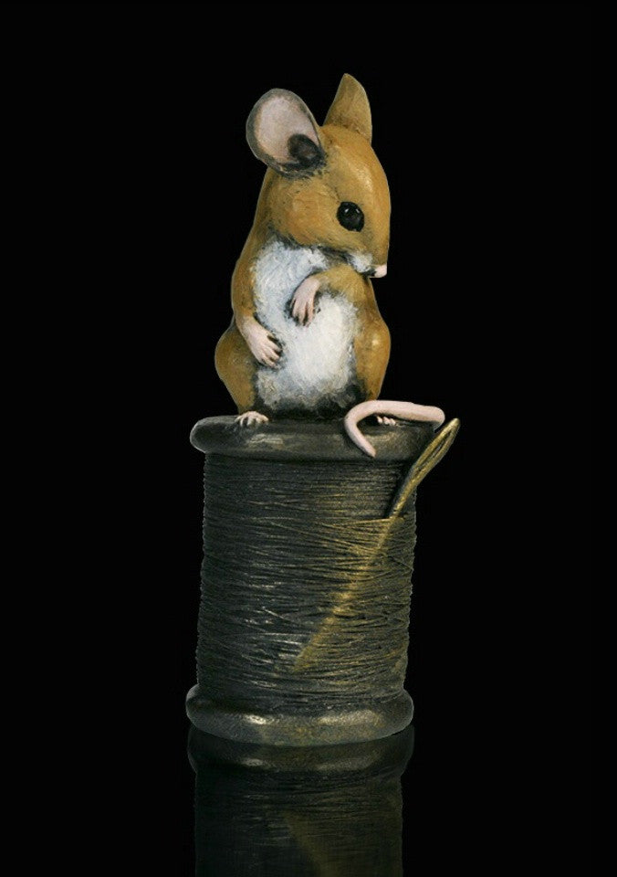 Richard Cooper Studio Cold Cast & Hand Painted Bronze Mouse on Cotton Reel by Michael Simpson