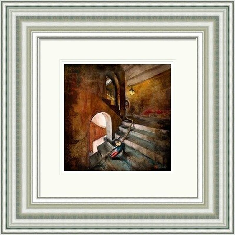 Down the Stairs (Glasgow School of Art) by Matylda Konecka framed wall art print inspired by the Glasgow School of Art, with a dramatic stairway and architectural mood