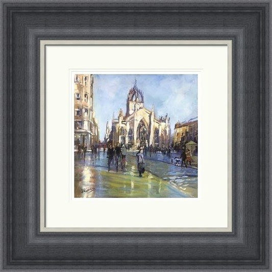 After The Rain, Royal Mile by James Somerville Lindsay framed wall art print with painterly landmark and cityscape detail