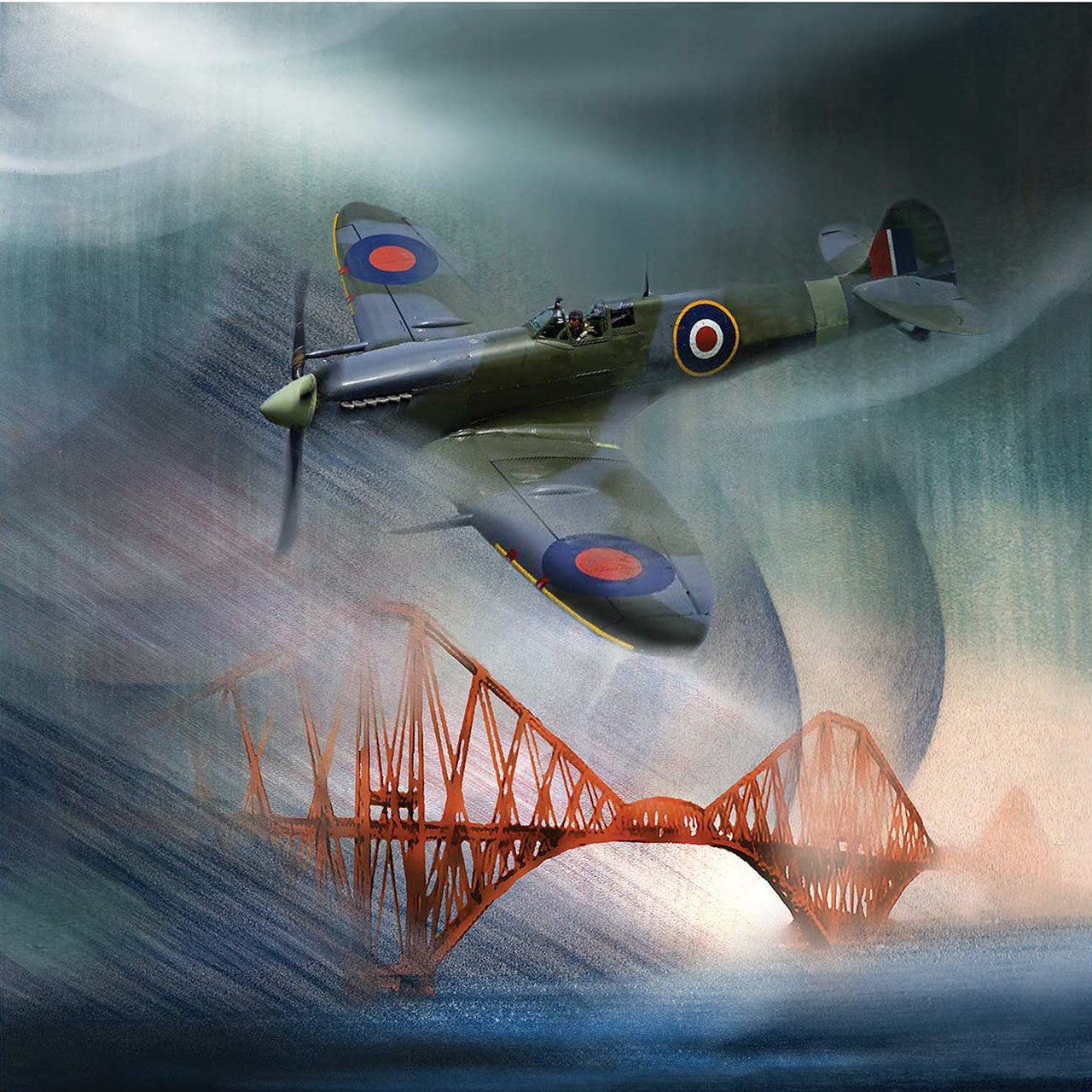Spitfire over Forth Bridge by Esther Cohen