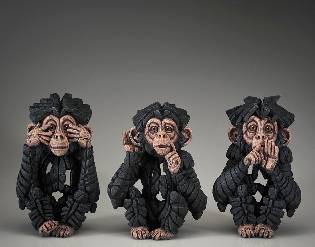 Baby Chimpanzees 'See no Evil, Hear No Evil, Speak No Evil' Three Wise Monkeys Set - Edge Sculpture