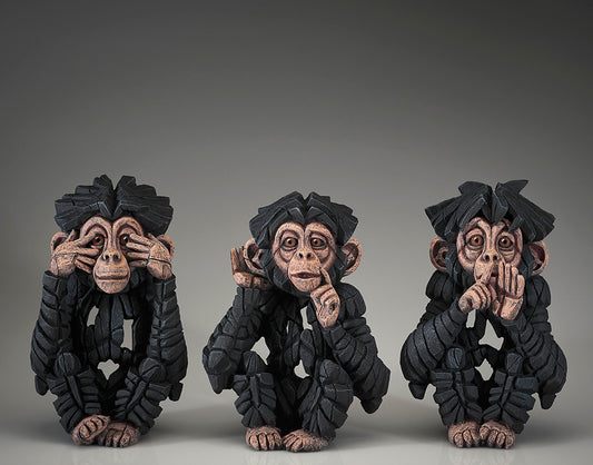 Baby Chimpanzees 'See no Evil, Hear No Evil, Speak No Evil' Three Wise Monkeys Set - Edge Sculpture