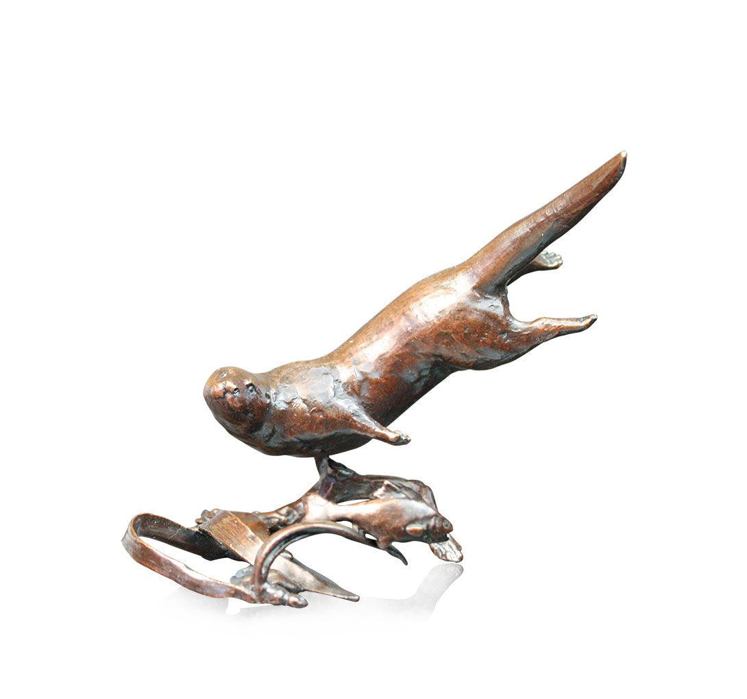 Water Meadow - Otter Swimming Bronze Figurine by Michael Simpson (Richard Cooper Bronze)