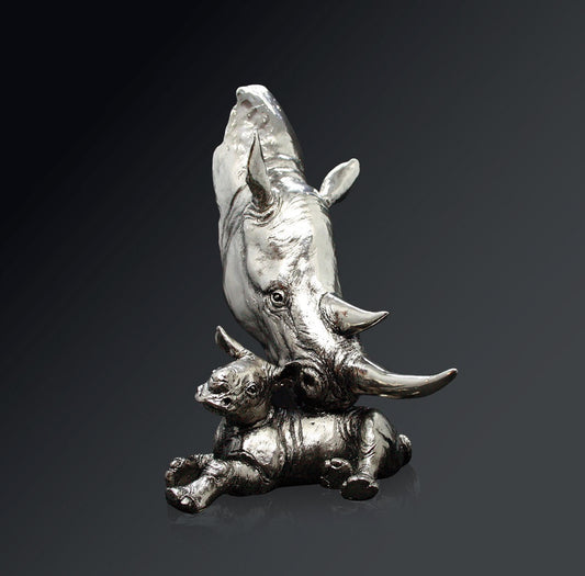 Rhino & Cub Nickel Sculpture by Keith Sherwin for Richard Cooper Studio