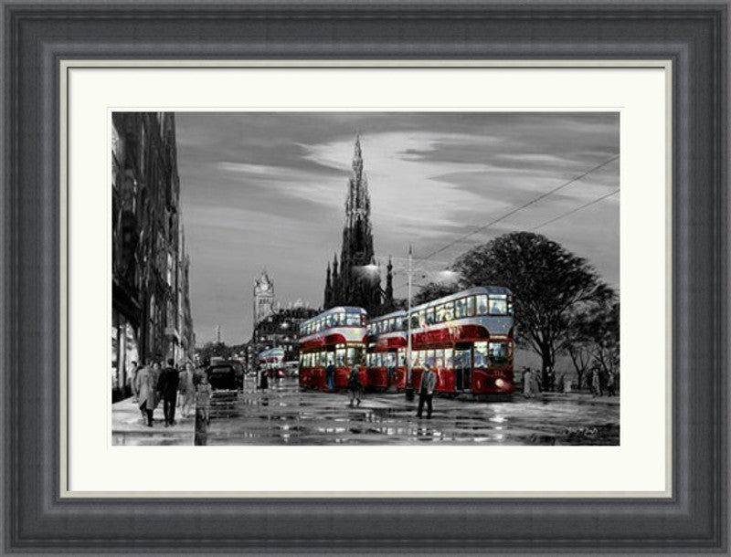 Trams on Princes Street, Black and White by John M Boyd